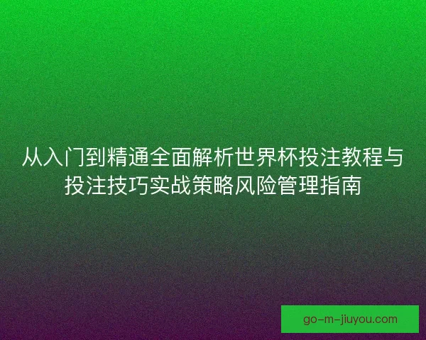 从入门到精通全面解析世界杯投注教程与投注技巧实战策略风险管理指南