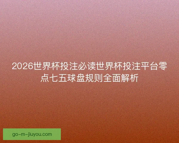 2026世界杯投注必读世界杯投注平台零点七五球盘规则全面解析
